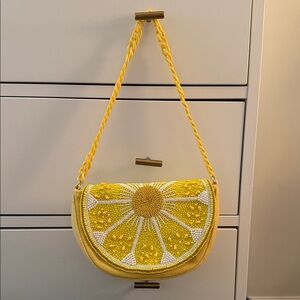 Yellow Beaded Lemon Slice Shoulder Bag - Unbranded